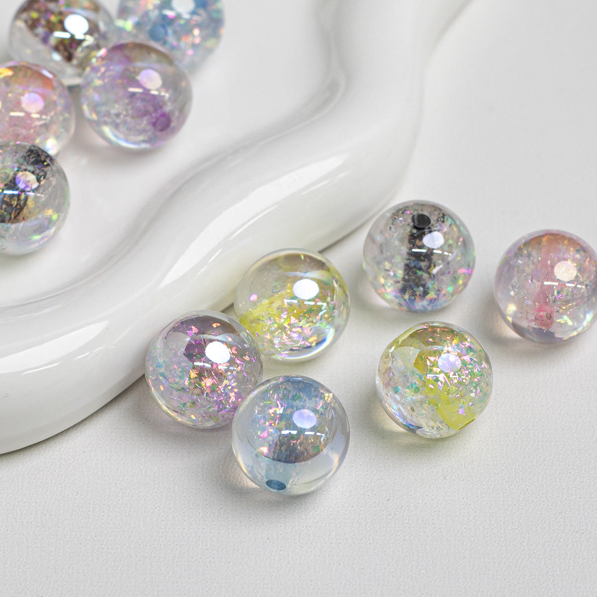 Dyed Core Imitation Opal Resin Beads 8mm Round Mixed Colors 40pcs