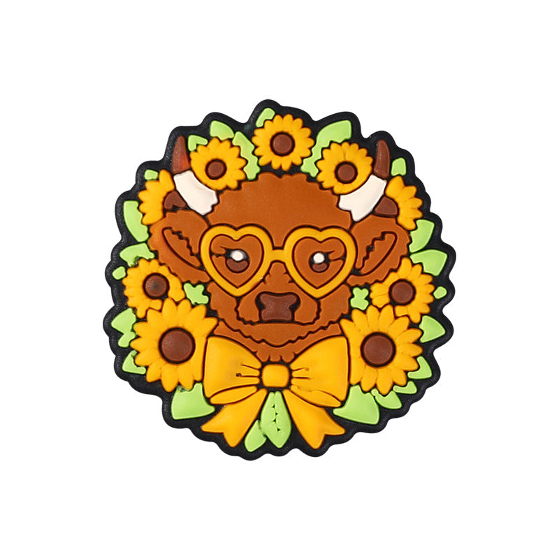 Silicone Focal Beads Highland Cow Holding Sunflower Daisy 6