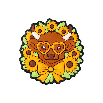 Silicone Focal Beads Highland Cow Holding Sunflower Daisy 6
