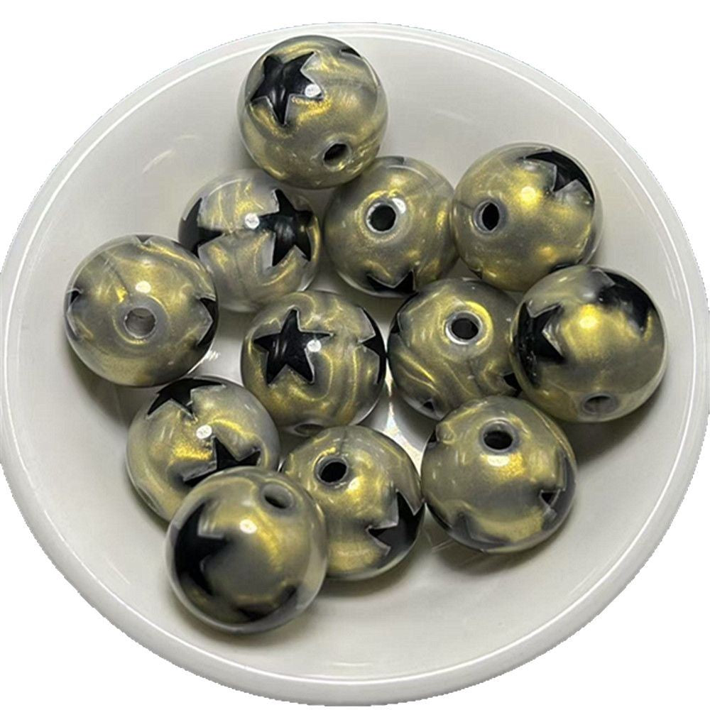Gilded Silk Texture Star Pattern Acrylic Beads 16mm Mixed Colors 100pcs 5