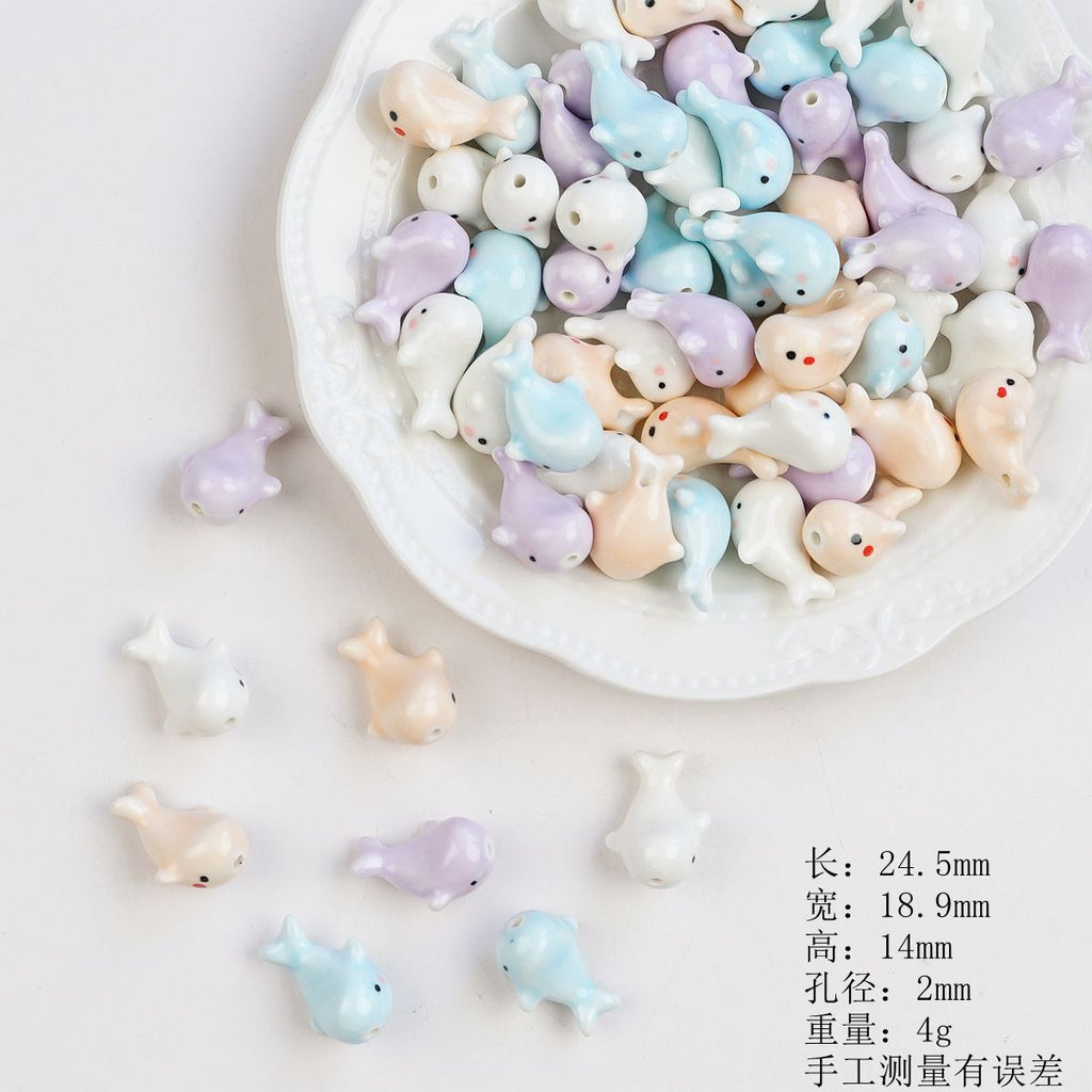 3D Dolphin Ceramic Beads 24mm Glazed Multicolor 2pcs 6