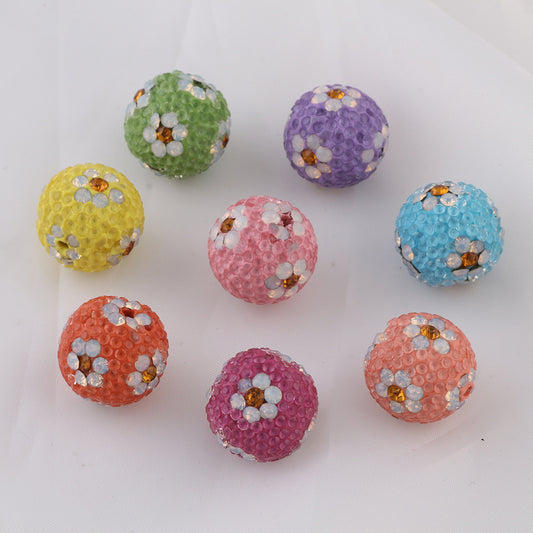 Rhinestone Round Clay Beads 16mm Tiny Daisy Pattern Multicolor 6pcs 2