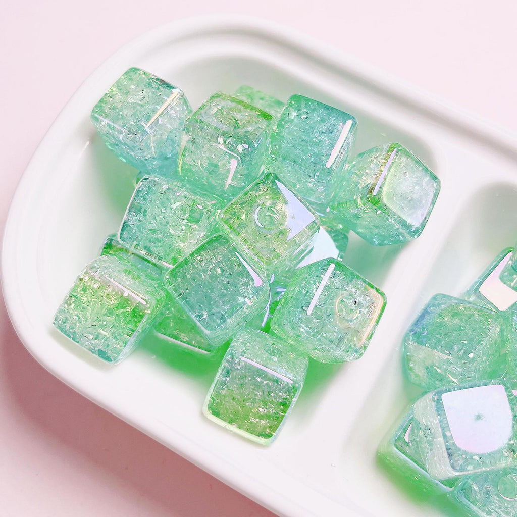 Plating Dual Color Gradient Crackle Square Acrylic Beads 16mm 10pcs 6