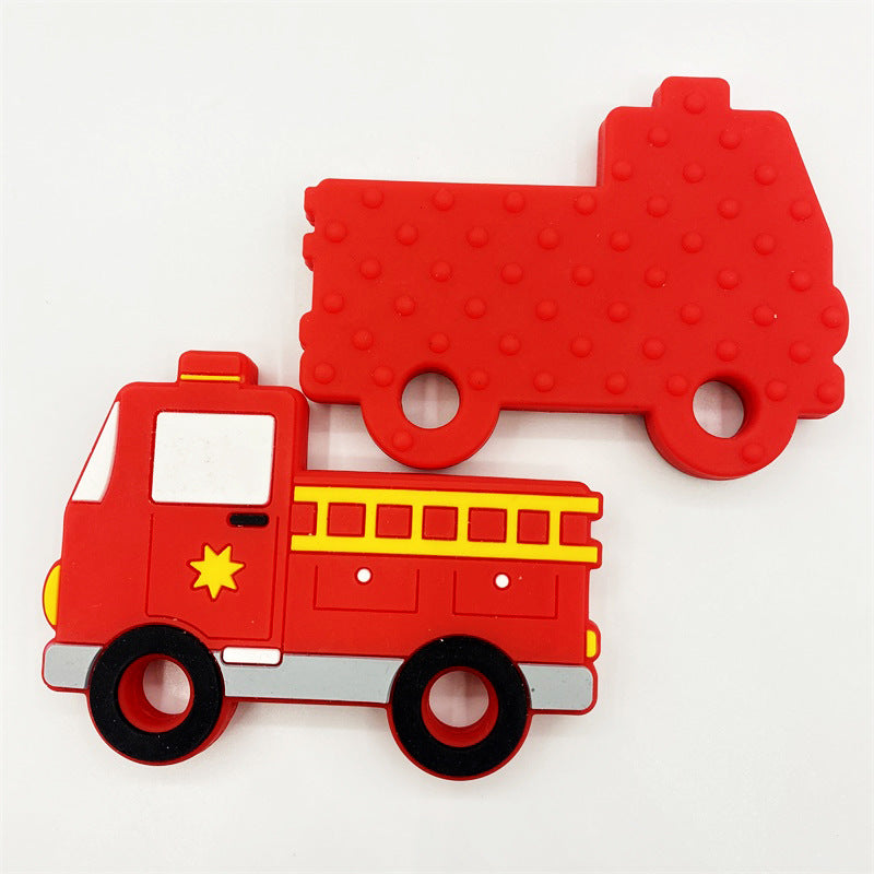 Silicone Focal Beads Fire Truck Red Detailed Textured Back 10pcs