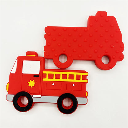 Silicone Focal Beads Fire Truck Red Detailed Textured Back 10pcs