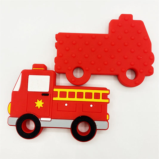 Silicone Focal Beads Fire Truck Red Detailed Textured Back 10pcs
