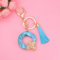 Blue Resin Tassel Monogram Keychain with Gold Flake Accent 45