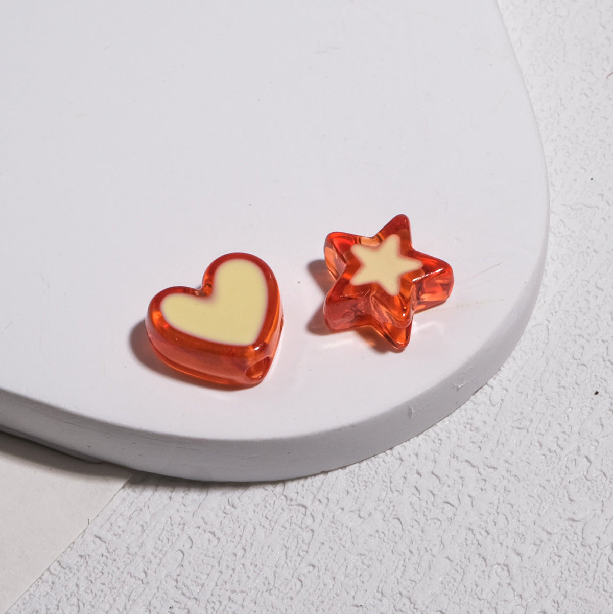 Double Sided Star & Heart Acrylic Beads 11mm Enamel Glossy 50pcs 14