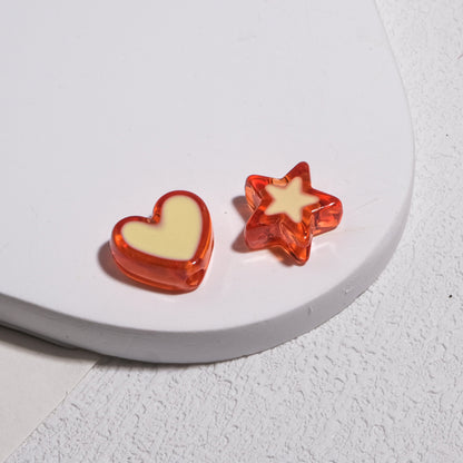 Double Sided Star & Heart Acrylic Beads 11mm Enamel Glossy 50pcs 14
