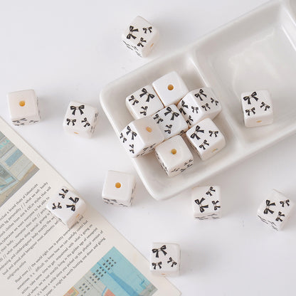 Acrylic Square Beads 14mm Black and White Tone 10pcs 5