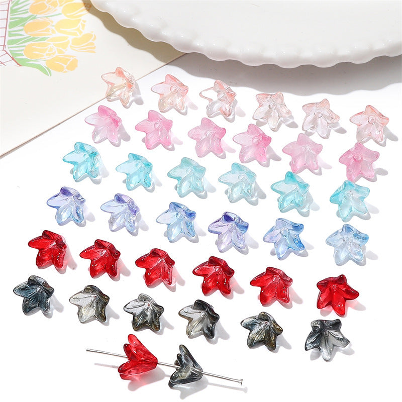 Lily Flower Glass Beads 13mm Transparent Mixed Colors 20pcs 3