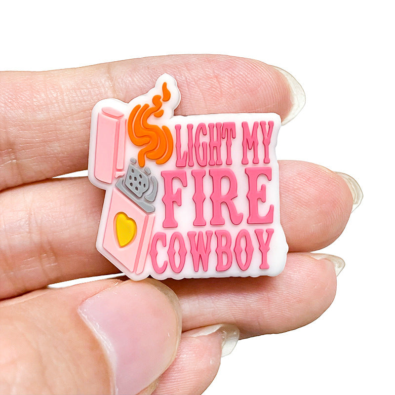Silicone Focal Beads Lighter Light My Fire Text 20pcs 5
