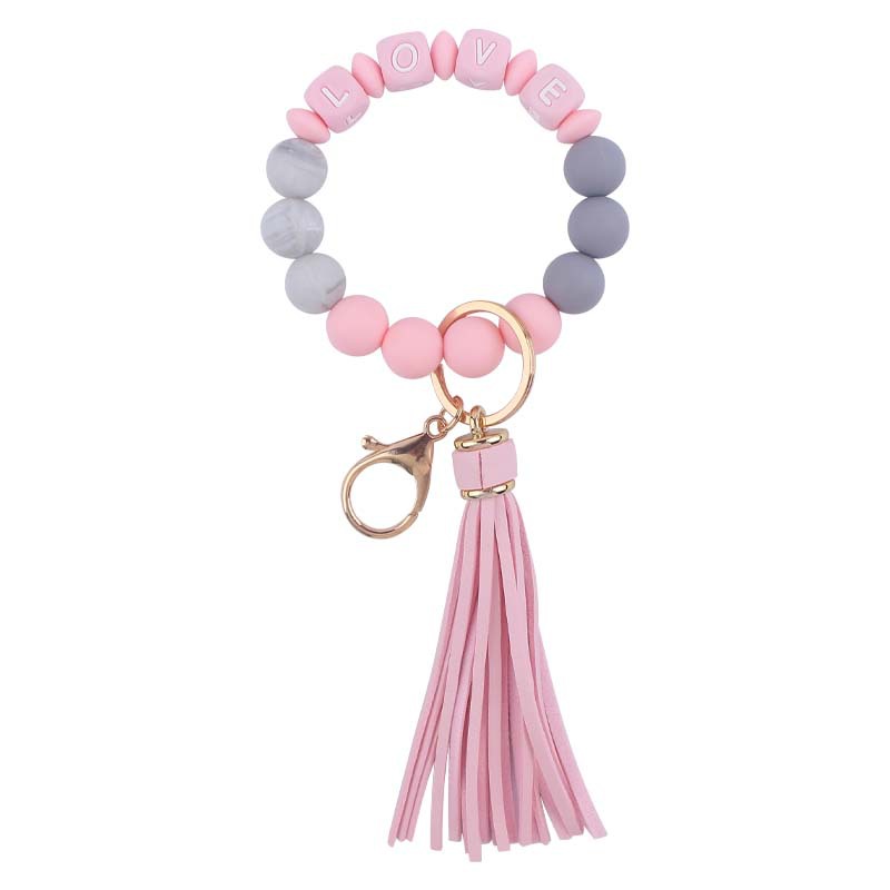 Silicone Bead LOVE Wristlet Keychain with Tassel Charm 6