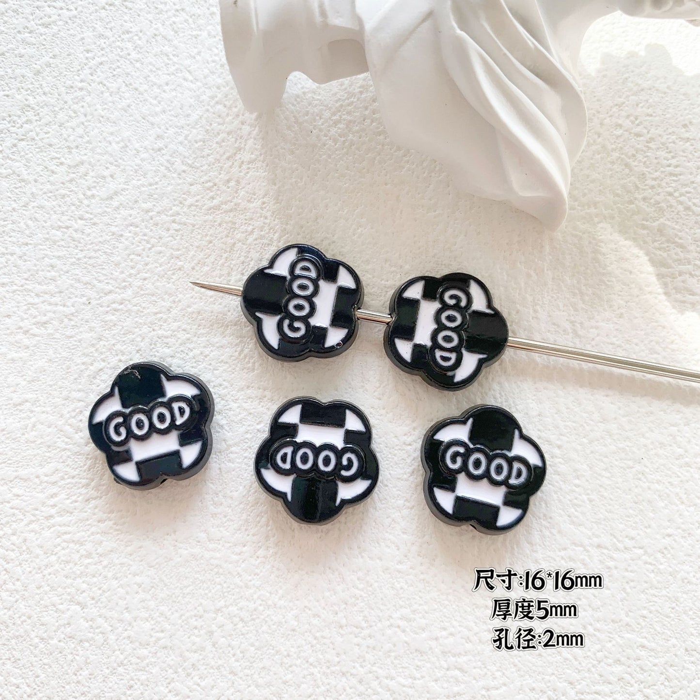 Baking Painted Black and White Metal Beads Quirky Shapes 10pcs 19
