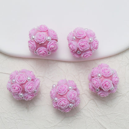 Embellished Flower Cluster Clay Beads 20mm Gradient Rose 10pcs 19