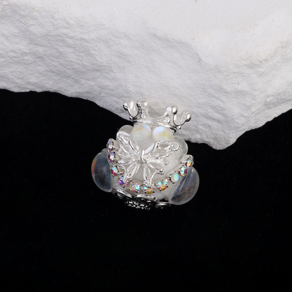 Butterfly Crown Polymer Clay Rhinestone Beads 21mm Round 6pcs 10