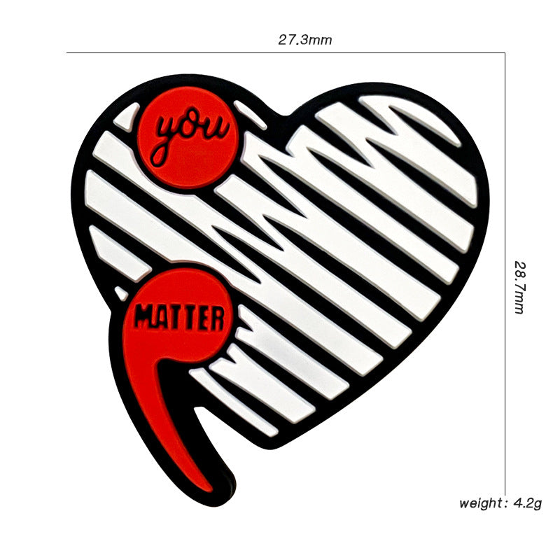 Silicone Focal Beads Heart with Red Comma Image 20pcs 3