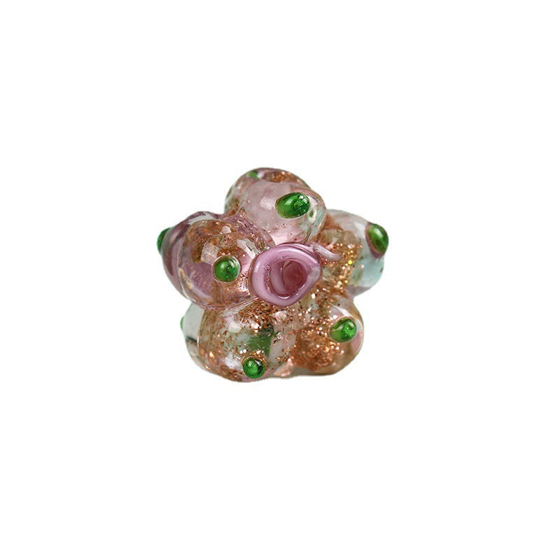 Lampwork Glass Beads Five Petal Flower 14mm Vintage Foil Filled 10pcs 5