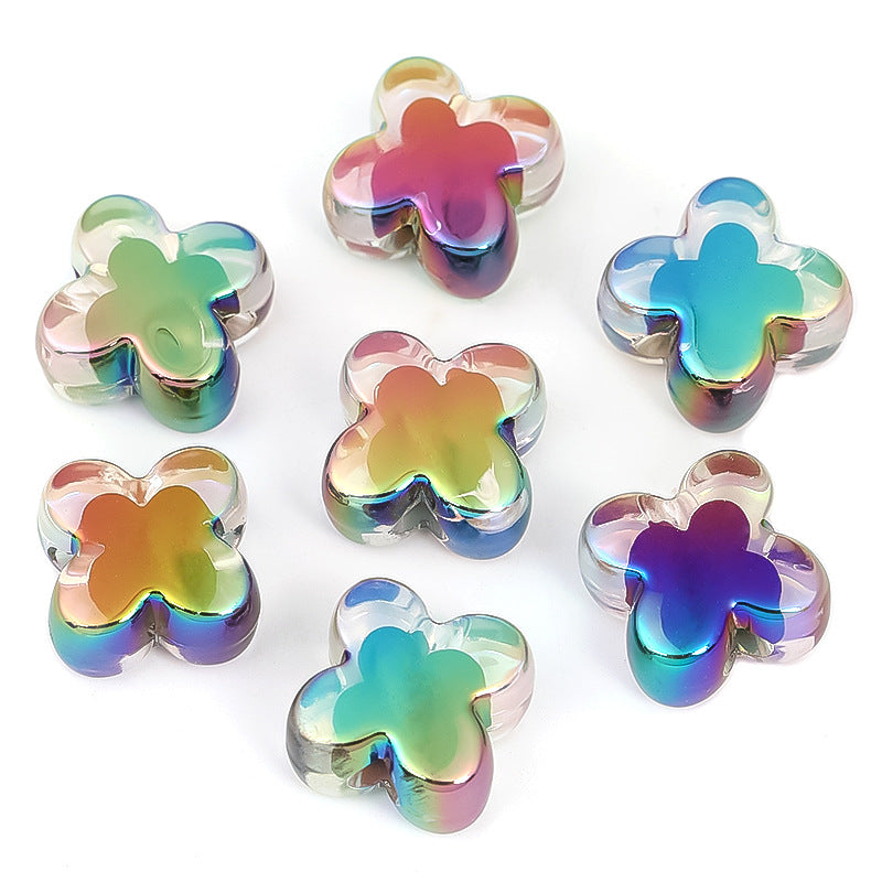 UV Heart Clover Circle Acrylic Beads 14-15.5x21mm Iridescent 30pcs 7