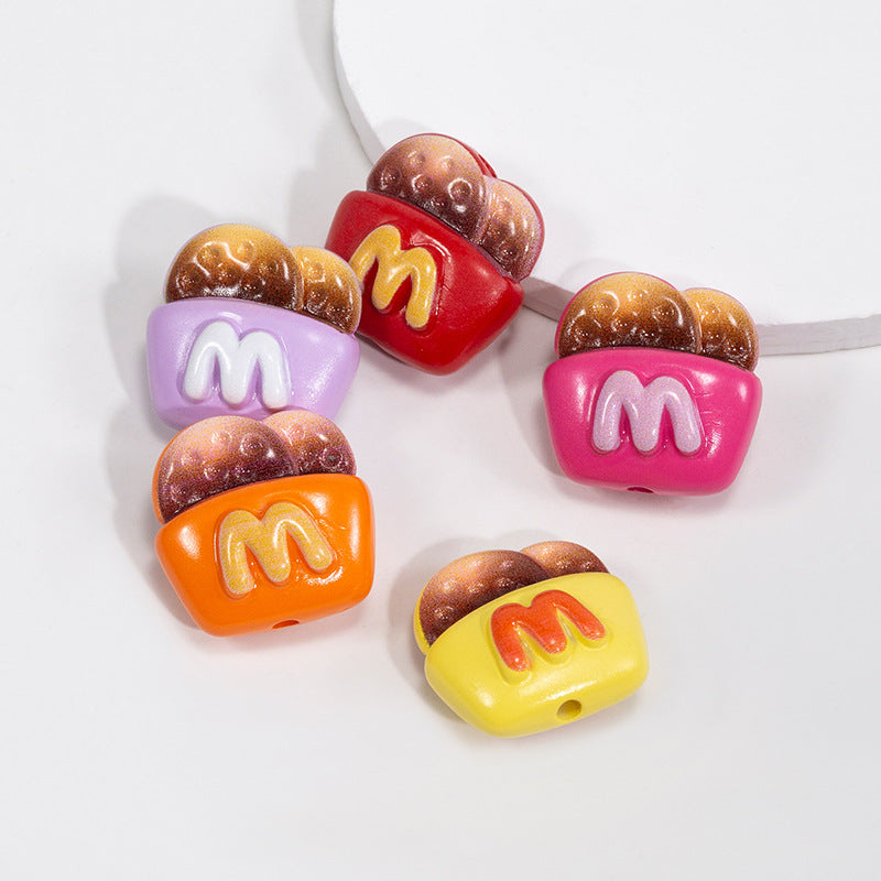 Painted Mcdon Fries Acrylic Beads 22mm Colorful 10pcs 3