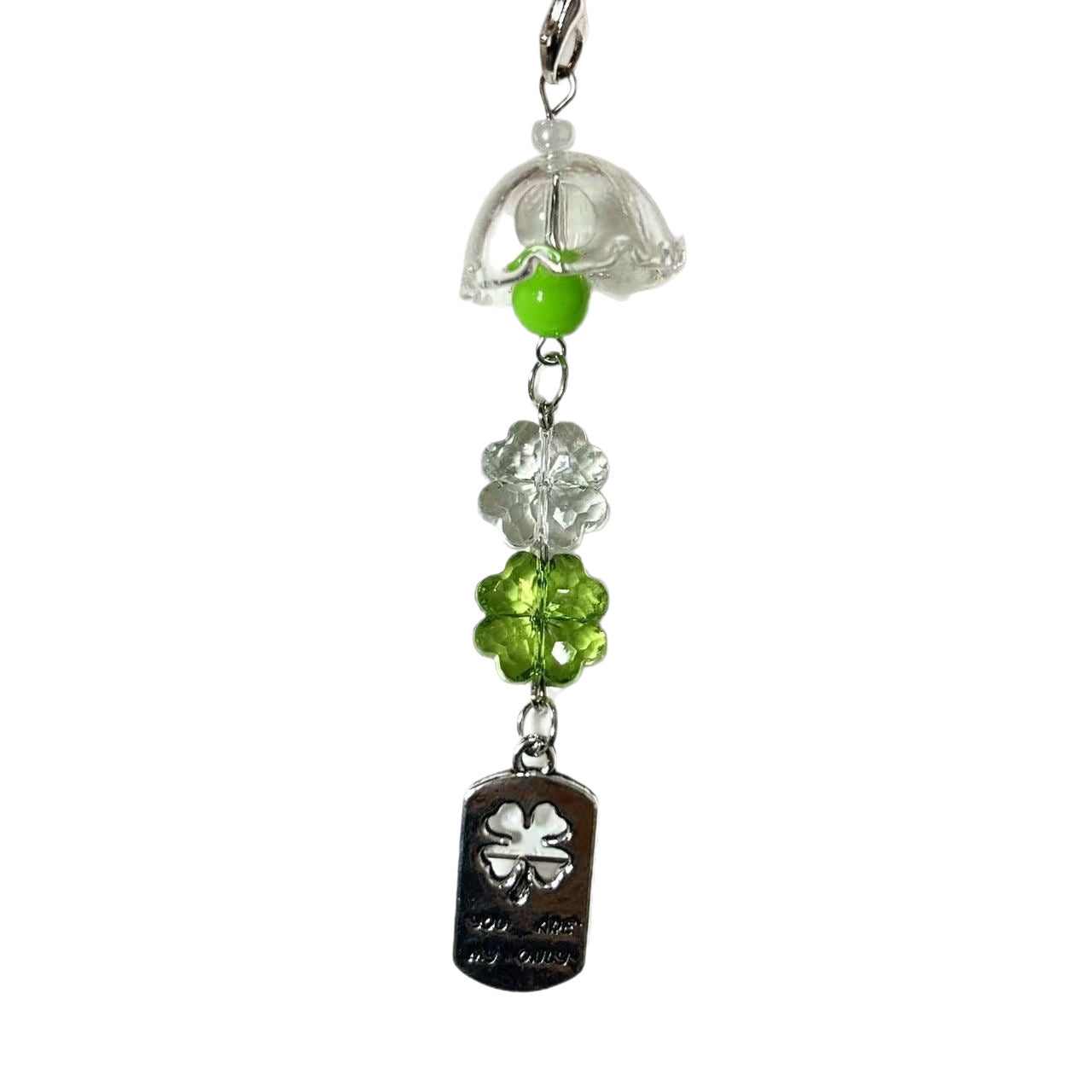 Clear Four-leaf Clover Acrylic Phone Charm with Vintage Key Silver 3pcs 5