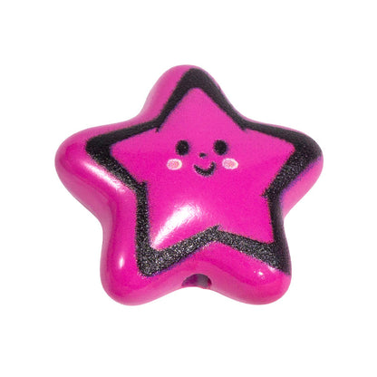 Colorful Smiley Star Acrylic Beads 22mm Glossy 10pcs 13