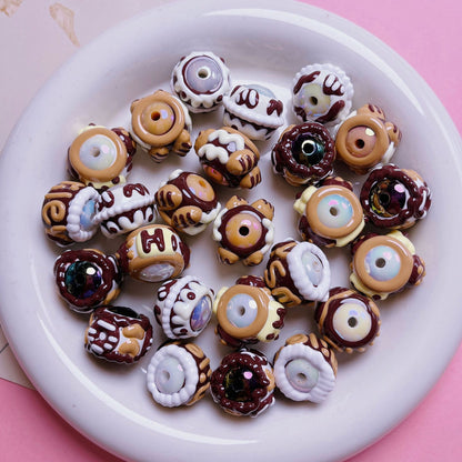Hand-Painted Cake Acrylic Beads 16mm Glossy Brown Swirls 5pcs 11
