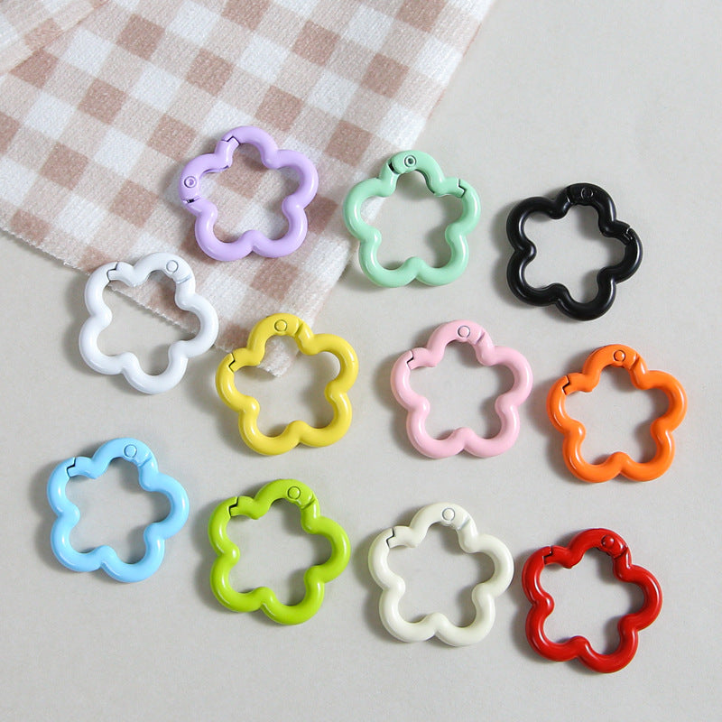 Zinc Alloy Flower Trigger Spring Key Rings 28mm 6pcs Baking Painted