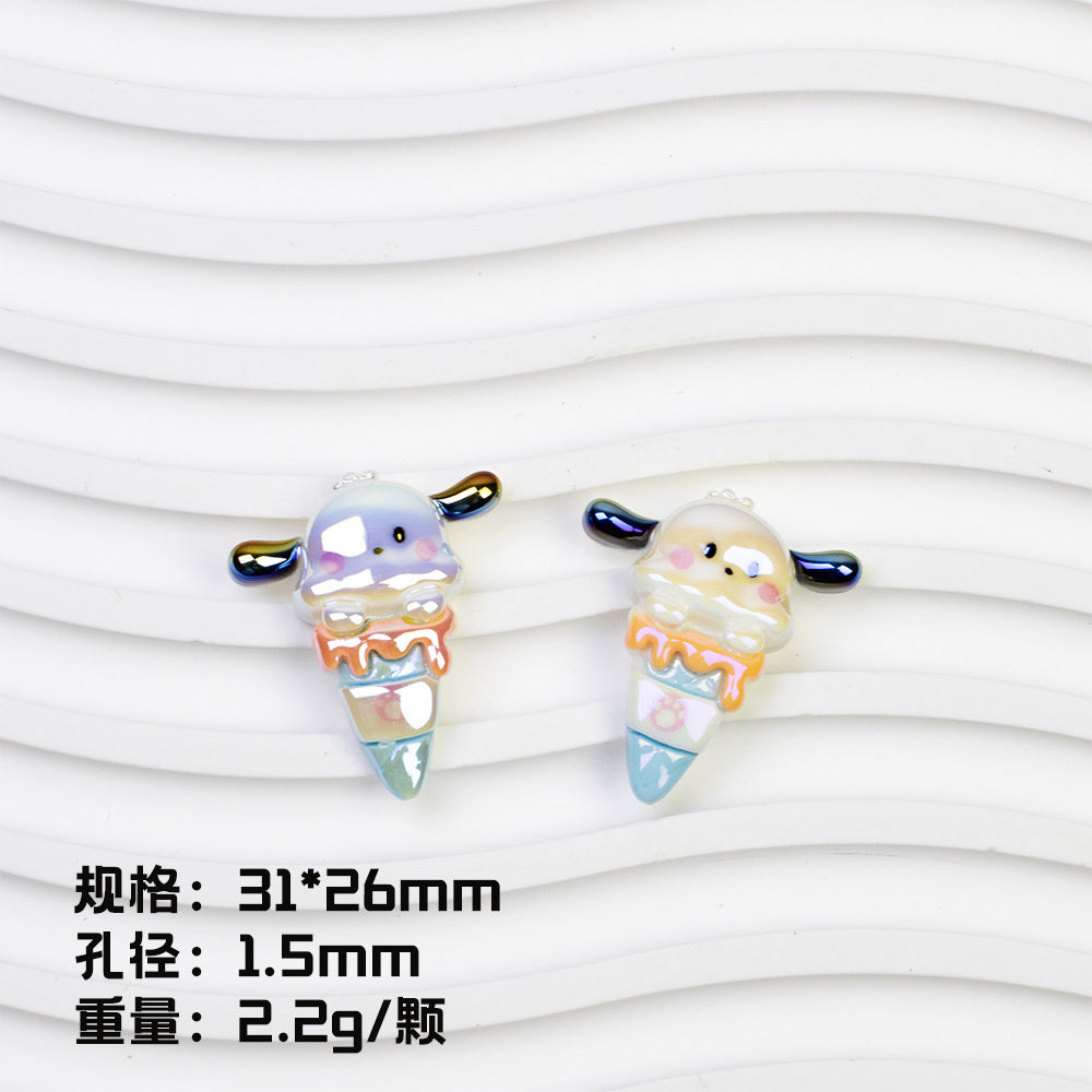 Ice Cream Character Resin Beads Glossy Pastel Colors 20pcs 10