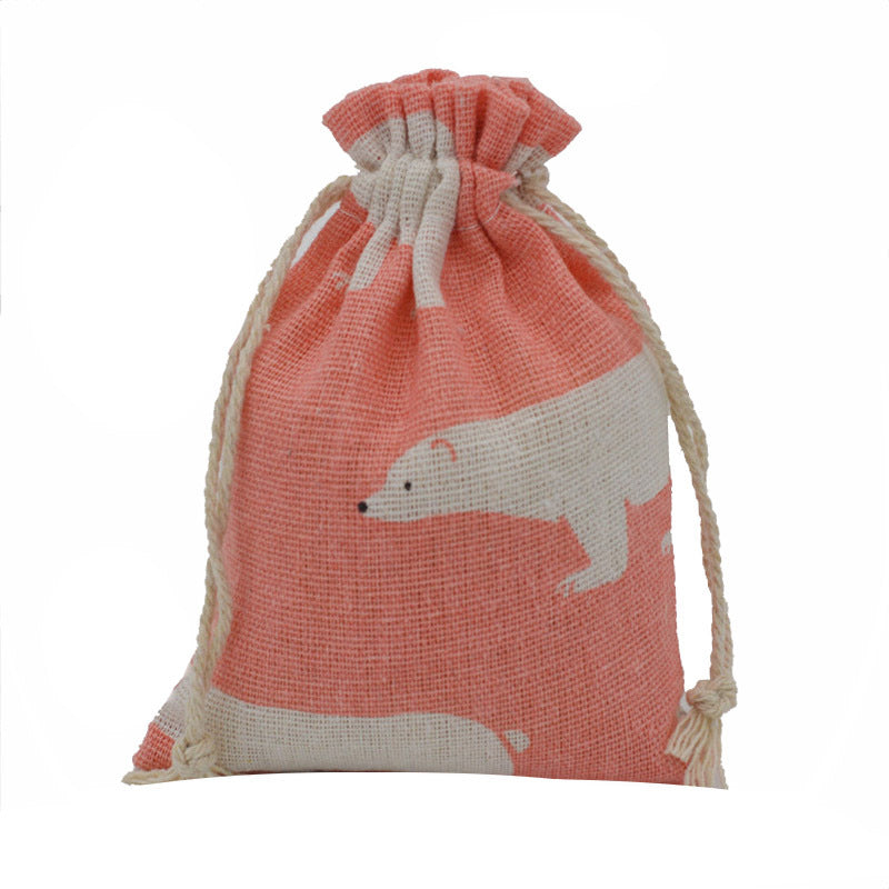 Cotton Linen Drawstring Pouches 10x14cm Animal and Botanical Prints 2pcs 12