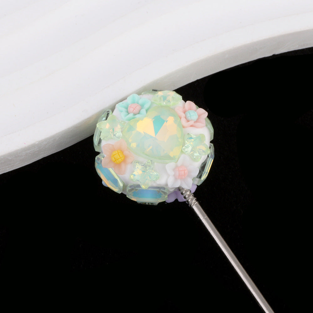Polymer Clay Heart Rhinestone Beads 25mm Flat Shimmer 6pcs 11