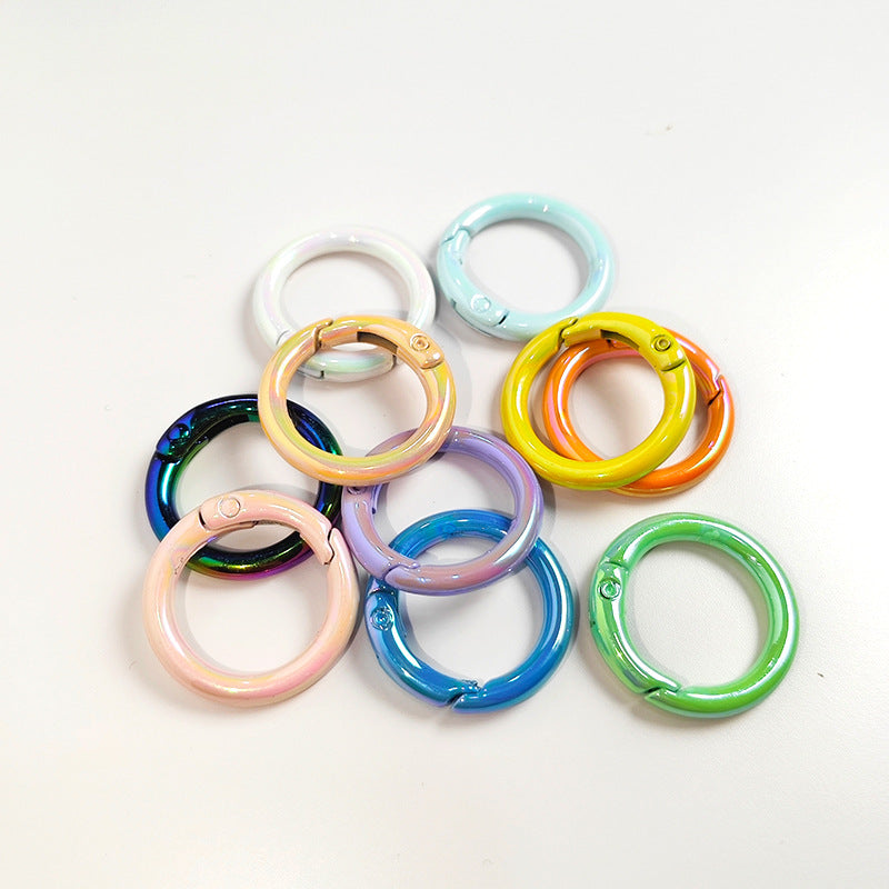 Alloy Iridescent Plating Spring Key Rings 20mm and 25mm 10pcs 4