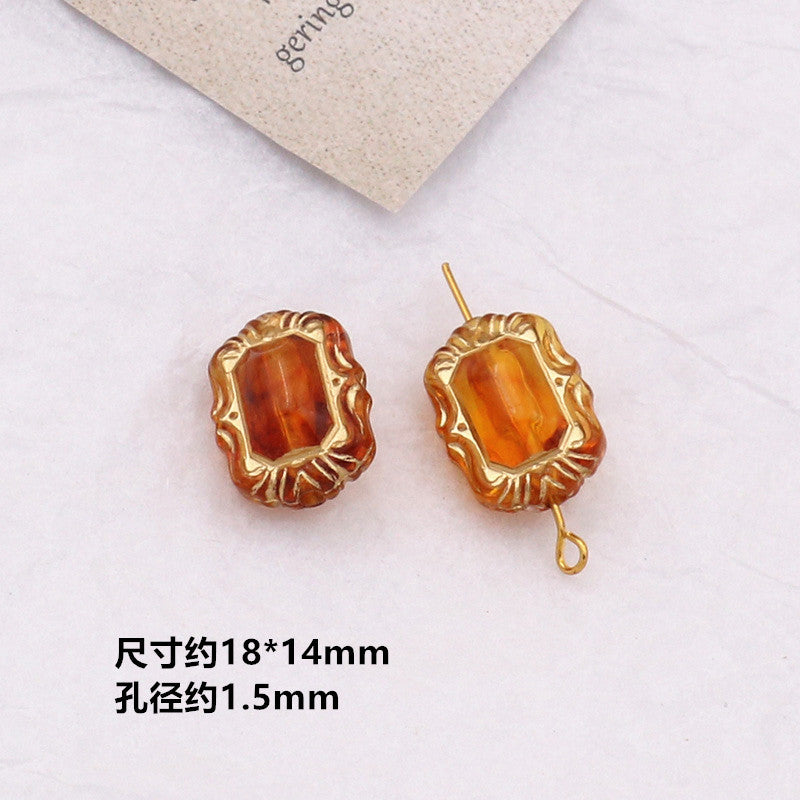 Vintage Amber Transparent Gilded Plum Blossom Acrylic Beads 10pcs 18