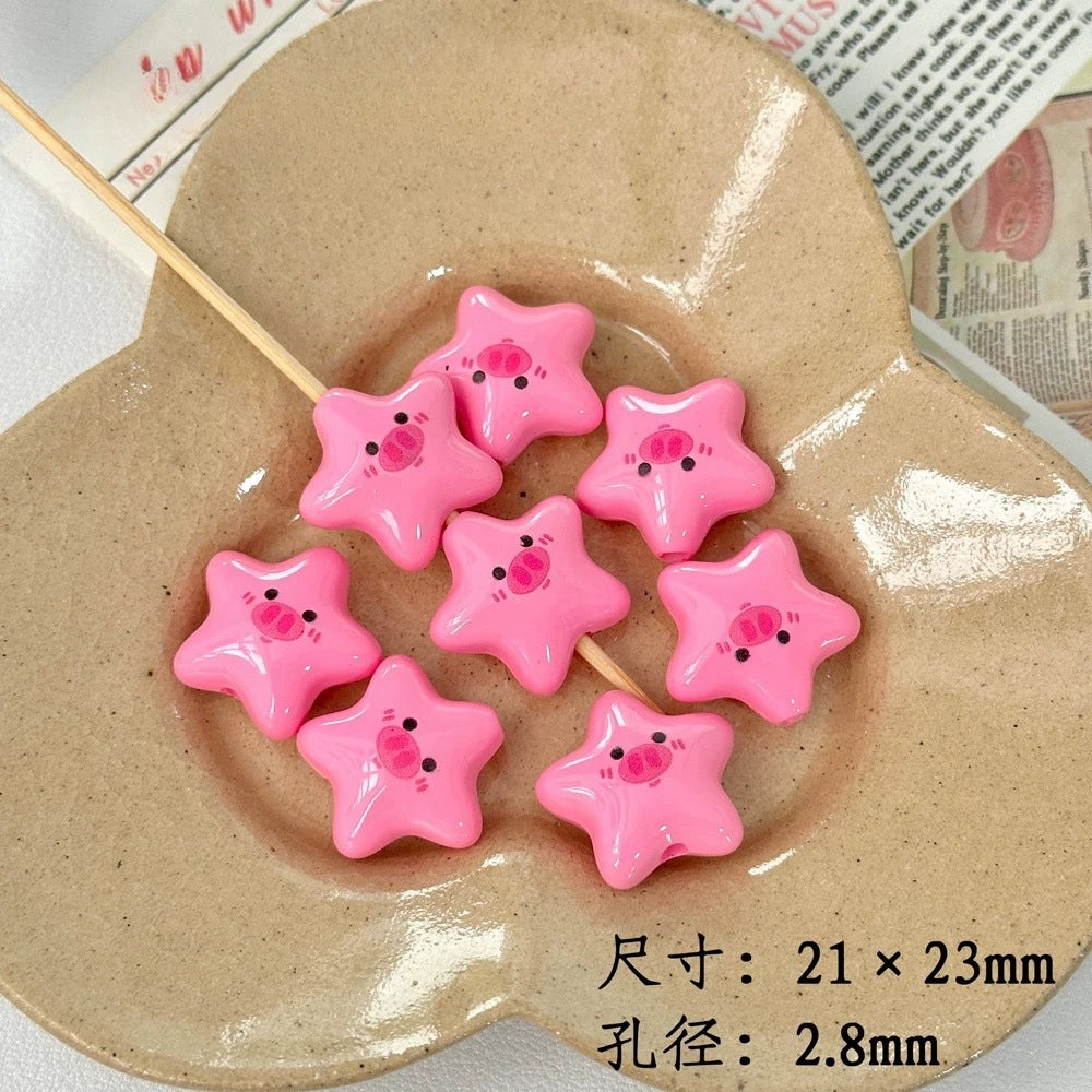 Cartoon Star and Penguin Series Acrylic Beads Printed 10pcs 10