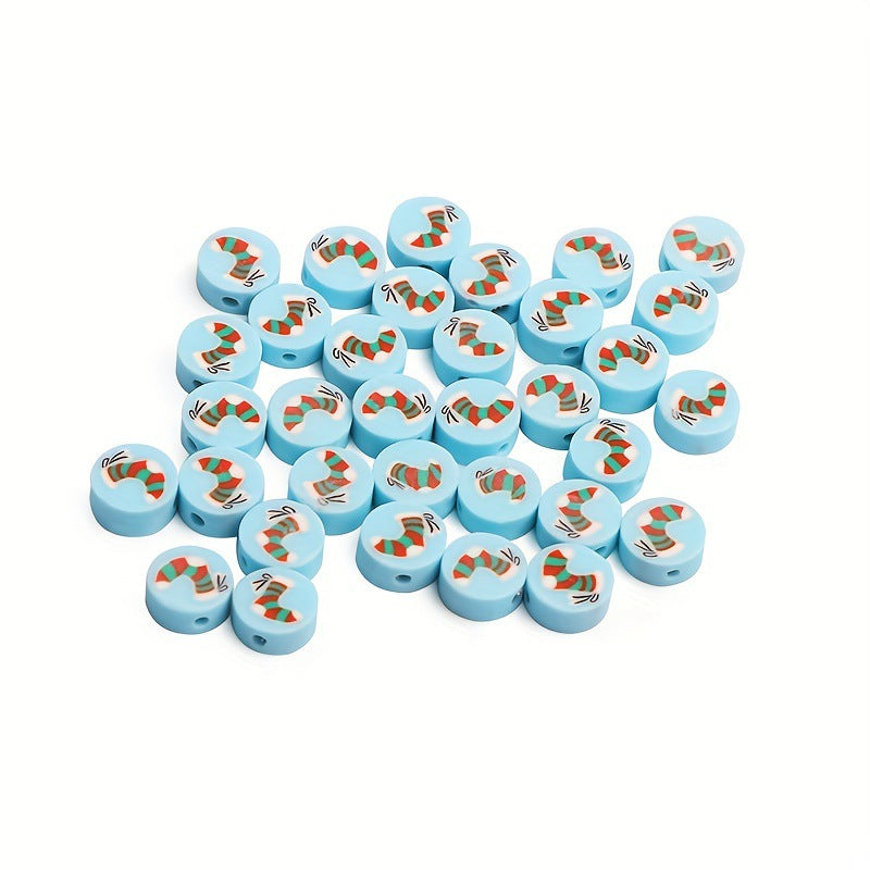 Christmas Flat Clay Beads 10mm Festive Icons Mixed Colors 100pcs 5
