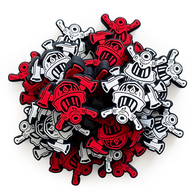 Silicone Focal Beads Firefighter Helmets With Crossed Axes 20pcs 4