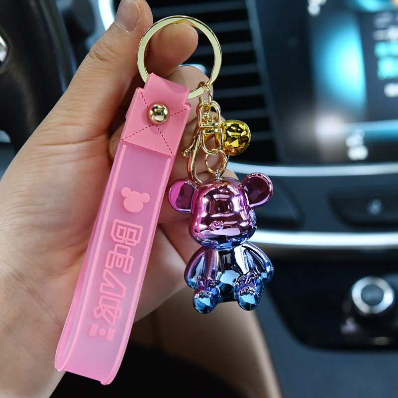 Acrylic Electroplated Bear Keychain with Silicone Strap Colorful Charm 8