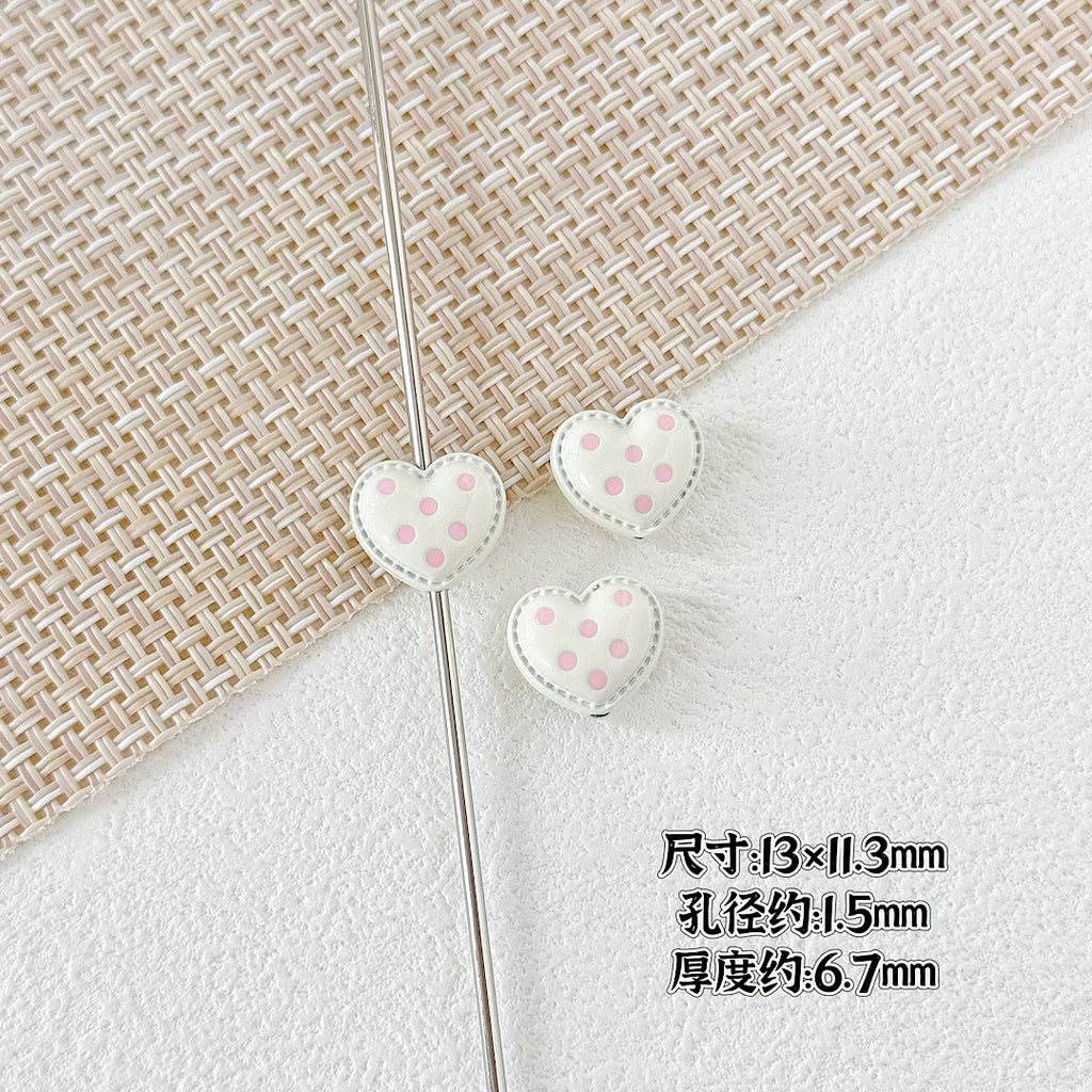 Heart and Rabbit Metal Beads Polka Dot Painted Alloy 10pcs 3
