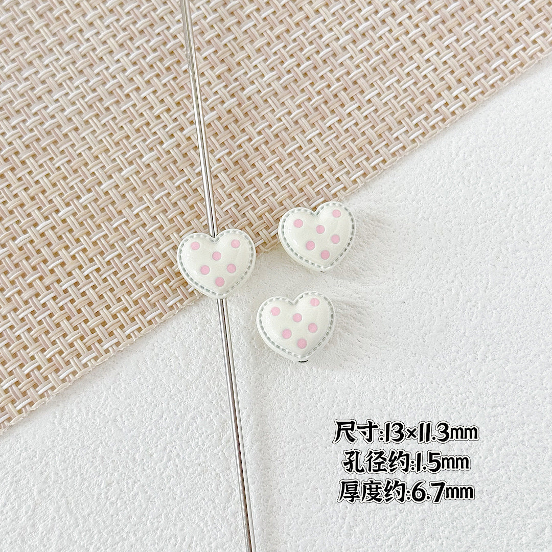Heart and Rabbit Metal Beads Polka Dot Painted Alloy 10pcs 3