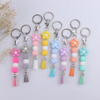 Flower Silicone Bead Keychain Colorful Floral Tassel Charm