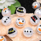 Pearl Printed Snowman Acrylic Beads 16mm Glossy ABS Plastic 50pcs
