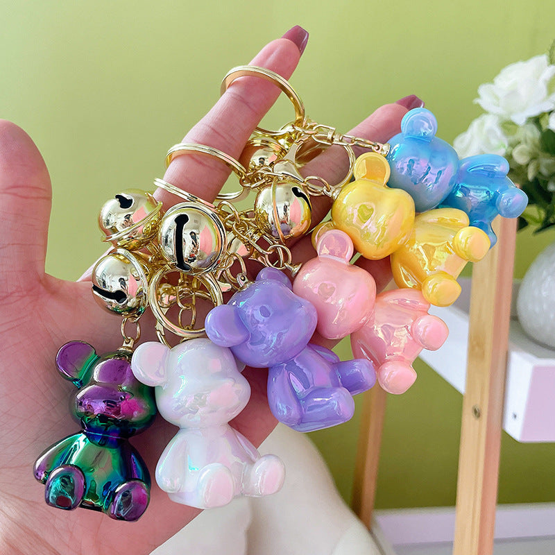 Candy Bear Keychain Metal Electroplated Glossy Finish with Gold Bell 3