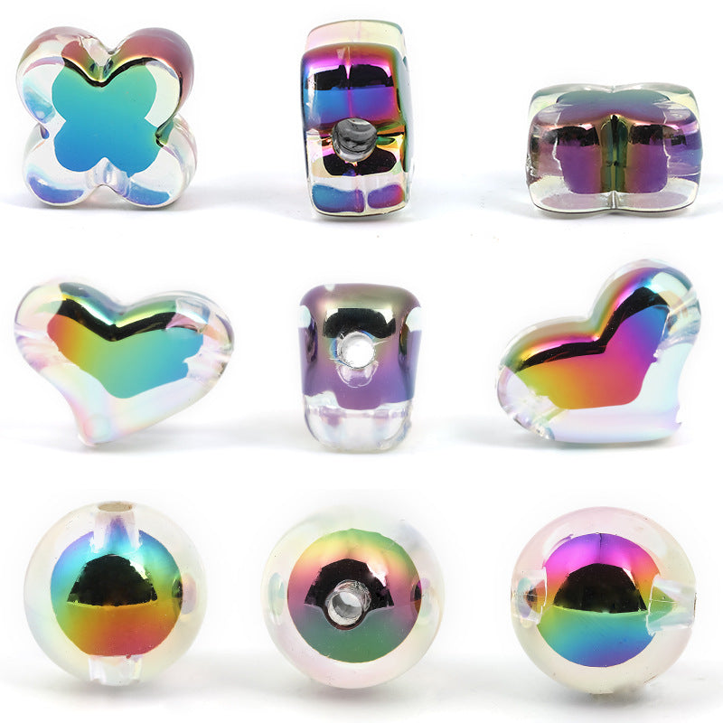 UV Heart Clover Circle Acrylic Beads 14-15.5x21mm Iridescent 30pcs