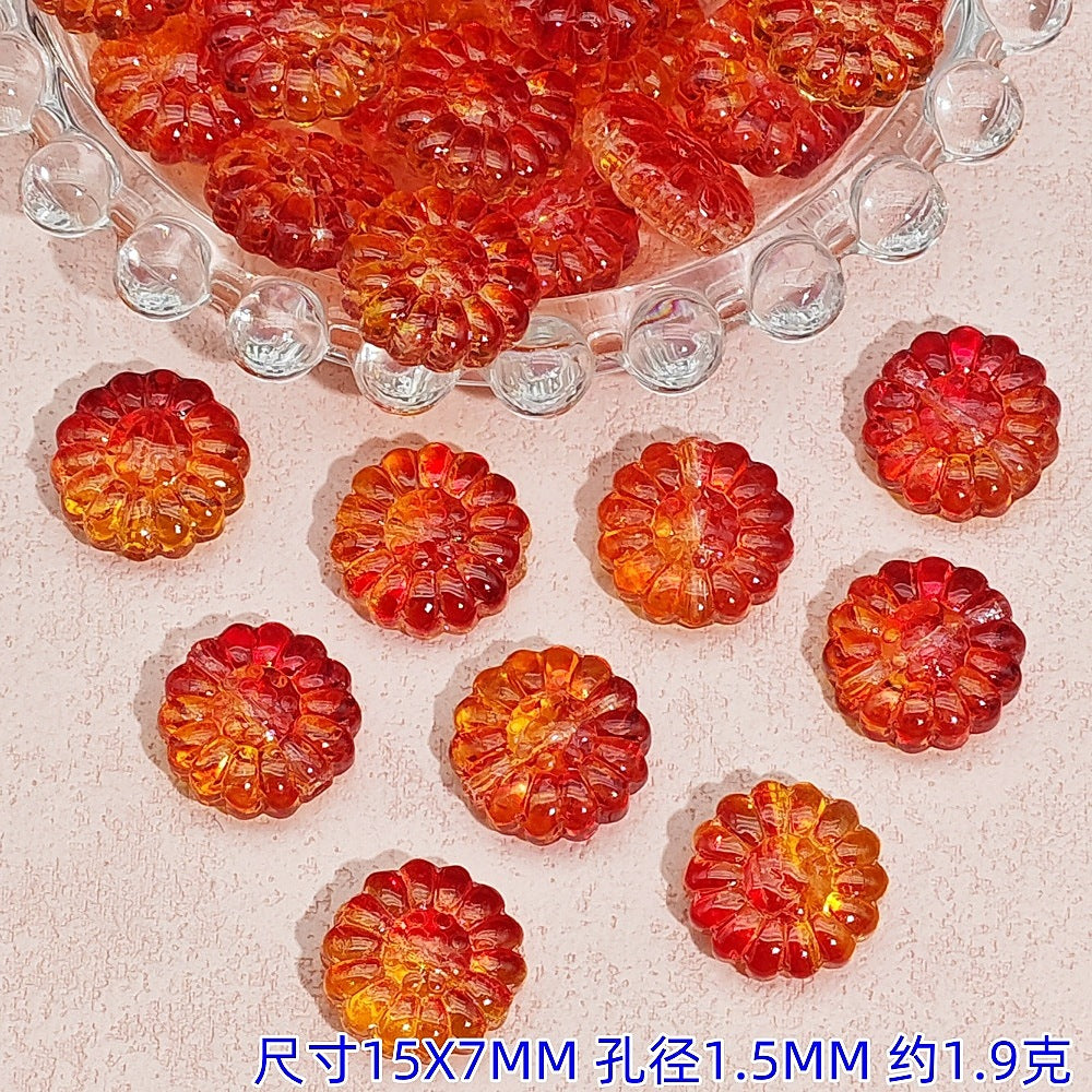 Gradient Sunflower Glass Beads 15mm Glossy Translucent Petals 25pcs 14