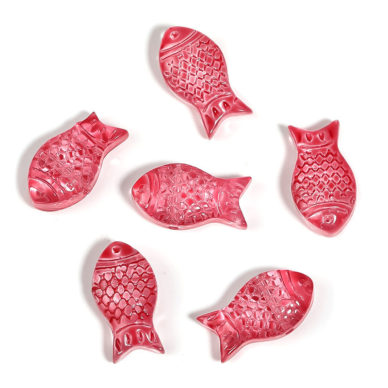 Small Fish Glass Beads 15mm Gradient Color Textured Finish 100pcs 11