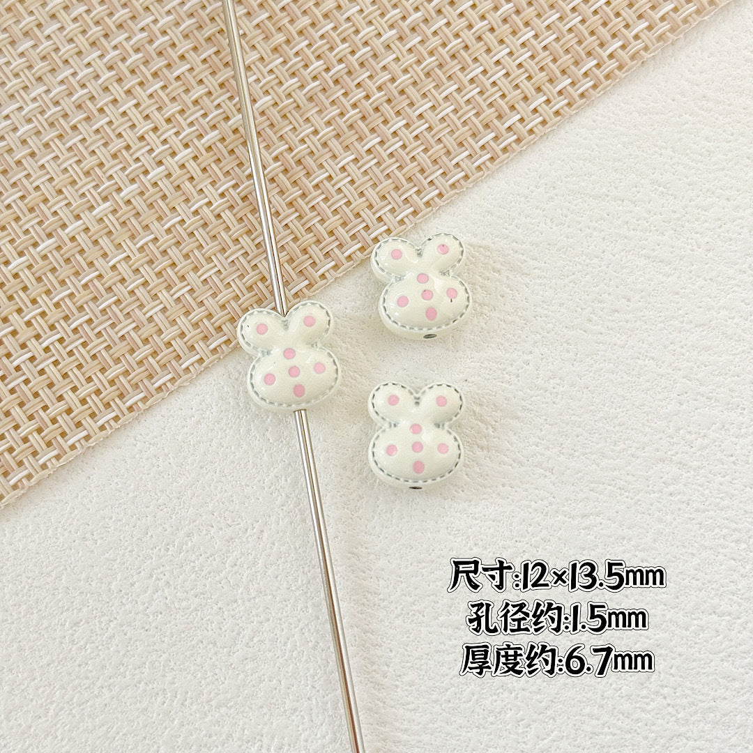 Heart and Rabbit Metal Beads Polka Dot Painted Alloy 10pcs 23