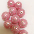 Printed Bubblegum Beads 20mm Pearl Pink Wavy Glossy Translucent 10pcs