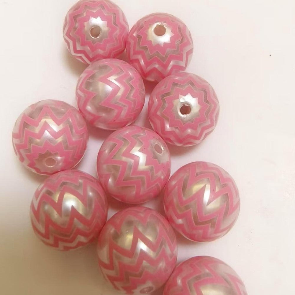 Printed Bubblegum Beads 20mm Pearl Pink Wavy Glossy Translucent 10pcs