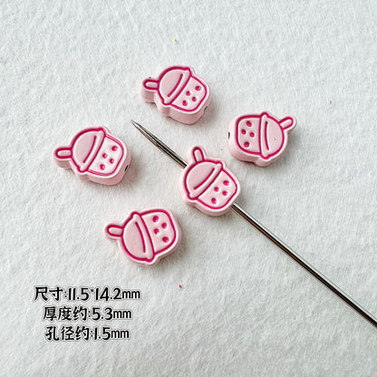 Heart Metal Beads Baking Painted Bubble Tea Design Alloy 10pcs 7