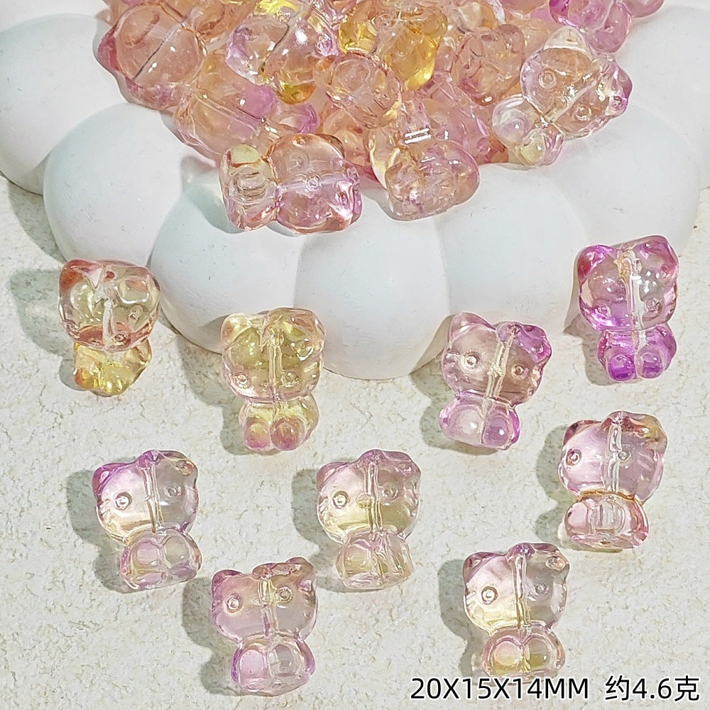 Gradient 3D Cat Figurine Glass Beads 20mm Pastel Colors 20pcs 15